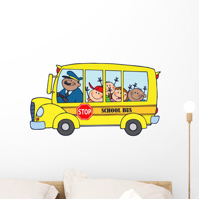 School Bus with Happy Wall Mural shown on a wall