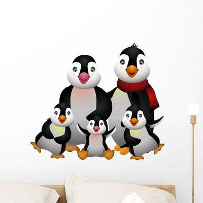 Happy Penguin Family Wall Decal shown on a wall