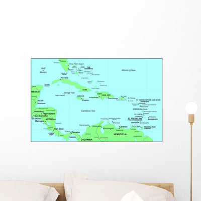 Sea Maps Series Caribbean Wall Mural shown on a wall