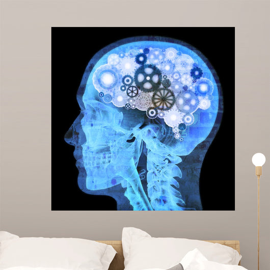 Intellectual thinker , Human xray with gears for brains Wall Mural