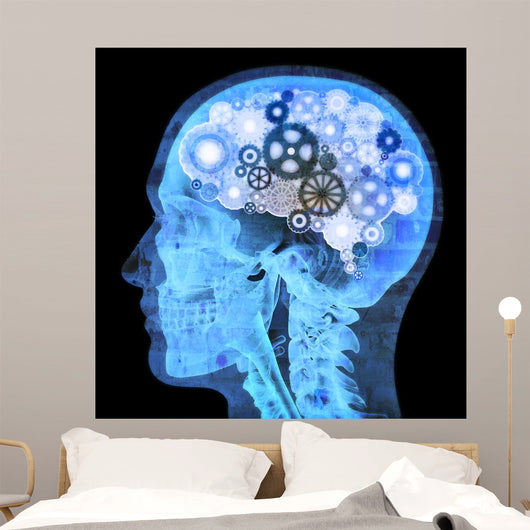Intellectual thinker , Human xray with gears for brains Wall Mural