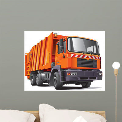 Orange Garbage Truck shown on a wall