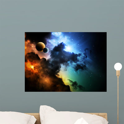 Fantasy Deep Space Nebula Wall Mural shown on a wall