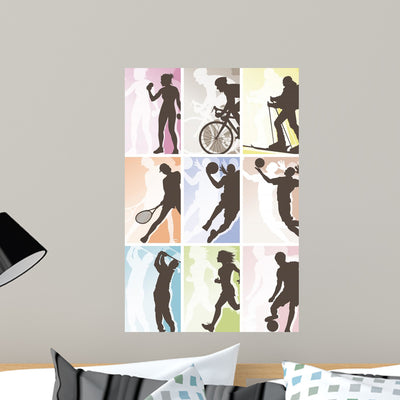Sport Silhouette Labels shown on a wall