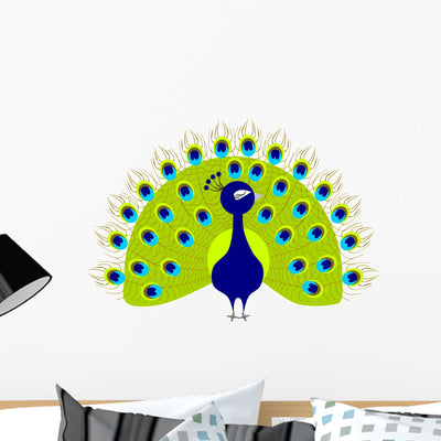 Peacock Cartoon Wall Decal shown on a wall