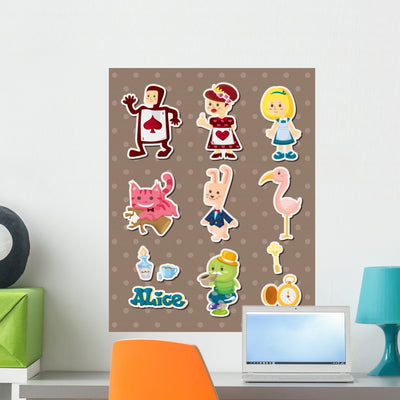 Alice Wonderland Stickers Wall Decal shown on a wall