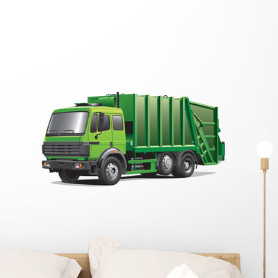 Green Garbage Truck shown on a wall