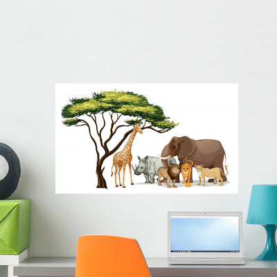 African Animals Wall Decal shown on a wall