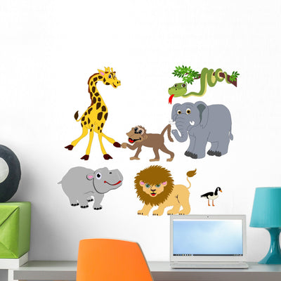 Safari Jungle Animals Wall Decal Sticker Set shown on a wall