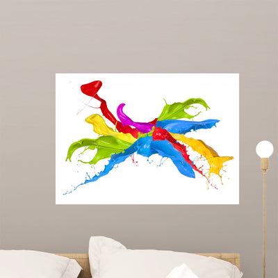 Colored Paint Splashes White Wall Decal shown on a wall