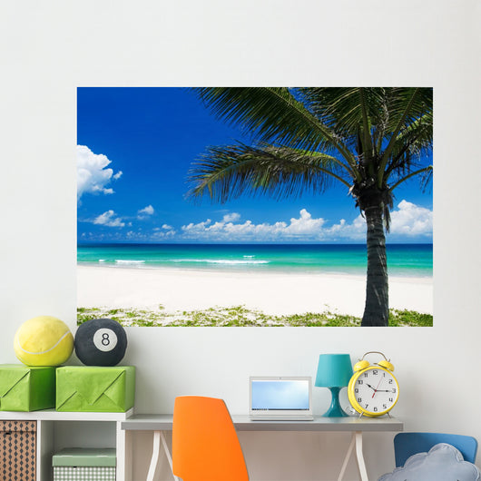 Palm Tree on a Tropical Beach Wall Mural