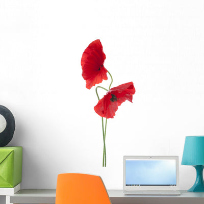 Red Poppy Wall Decal shown on a wall