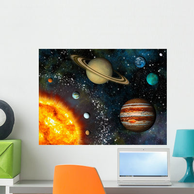 Realistic Solar System shown on a wall