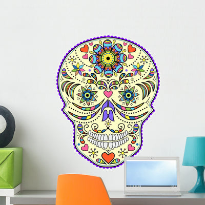 Abstract Colorful Skull Wall Decal shown on a wall