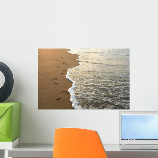 footprints on the beach Wall Mural