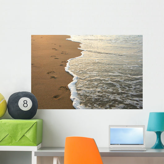 footprints on the beach Wall Mural