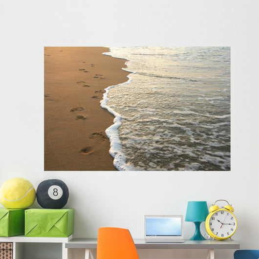 footprints on the beach Wall Mural