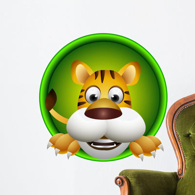 Cute Tiger Head Wall Decal shown on a wall