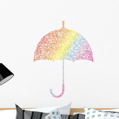 Rainbow Parasol Wall Decal shown on a wall