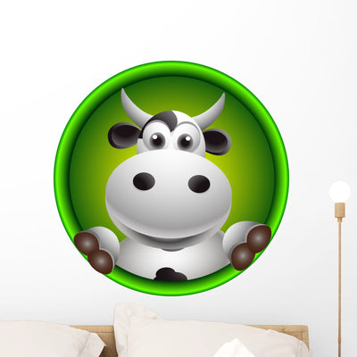Cute Cow Head Cartoon Wall Decal shown on a wall