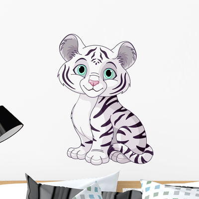 White Tiger Cub Wall Decal shown on a wall