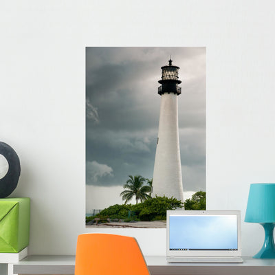 Lighthouse Cloudy Day with Wall Mural shown on a wall