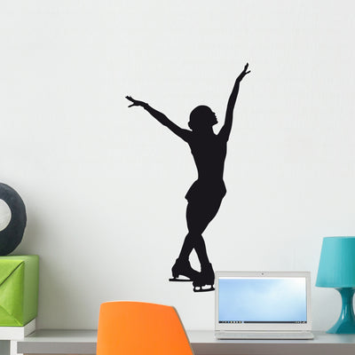 Figure Skater Silhouette White Wall Mural shown on a wall
