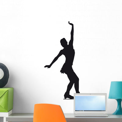 Figure Skater Silhouette White Wall Mural shown on a wall
