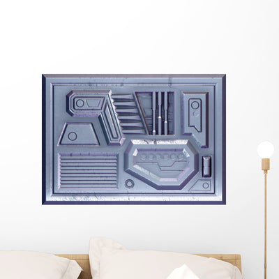 Sci-fi Metal Plate shown on a wall