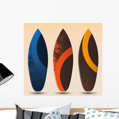 Vector Surfboards Design Wall Mural shown on a wall