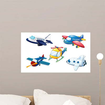 Various Air Planes shown on a wall