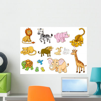 Safari Animals Wall Decal Sticker Set shown on a wall
