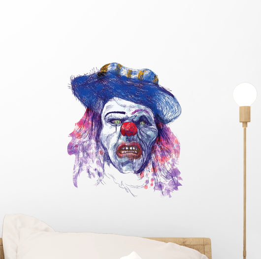 Scary Clown Drawing White Wall Decal