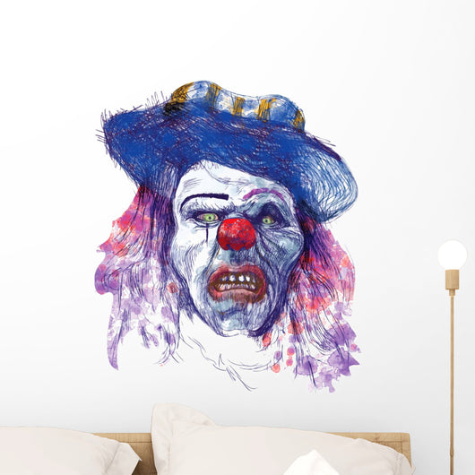 Scary Clown Drawing White Wall Decal