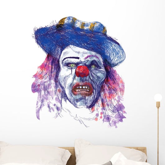 Scary Clown Drawing White Wall Decal