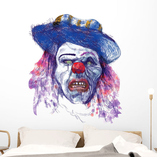 Scary Clown Drawing White Wall Decal