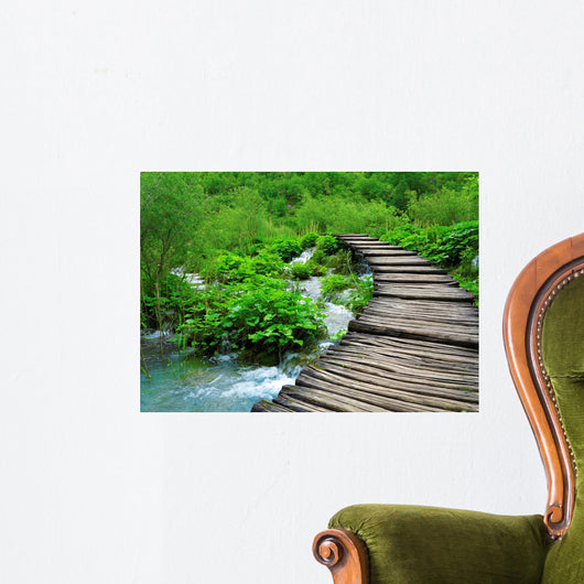 Wooden Path and Waterfall