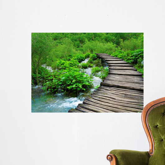 Wooden Path and Waterfall