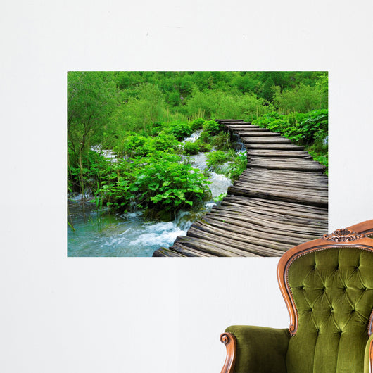 Wooden Path and Waterfall