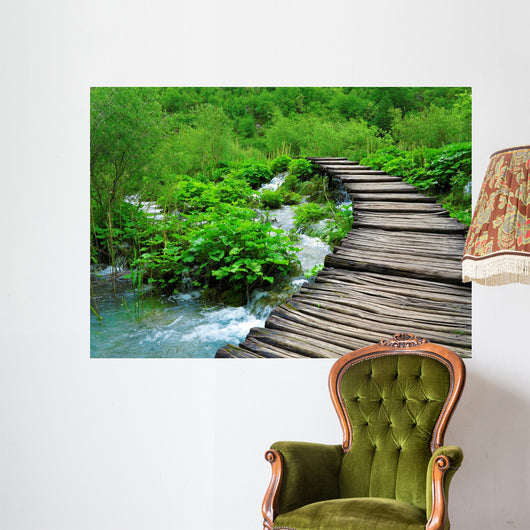 Wooden Path and Waterfall