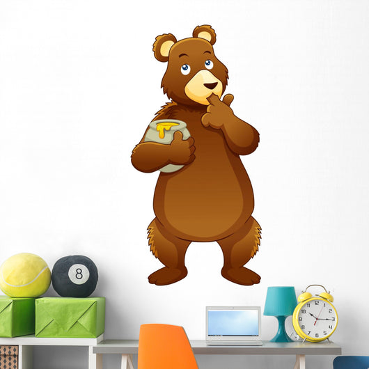 Illustration Bear Eating Honey Wall Mural