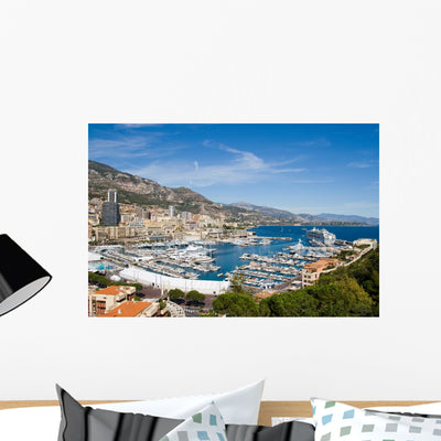 Monaco Harbour Wall Mural shown on a wall