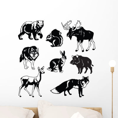 Set Forest Animals Black Wall Decal shown on a wall