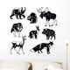 set of forest animals black and white Wall Decal