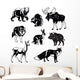 set of forest animals black and white Wall Decal