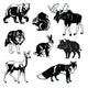 set of forest animals black and white Wall Decal