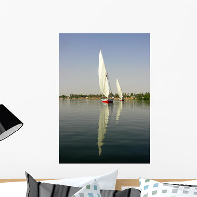 Felucca River Nile Wall Mural shown on a wall