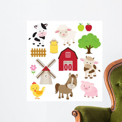 Farm Animals shown on a wall