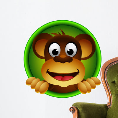 Cute Monkey Head Cartoon Wall Decal shown on a wall