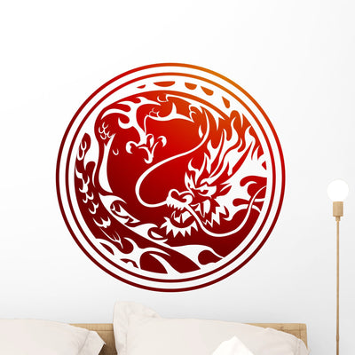 Red Dragon Wall Decal shown on a wall